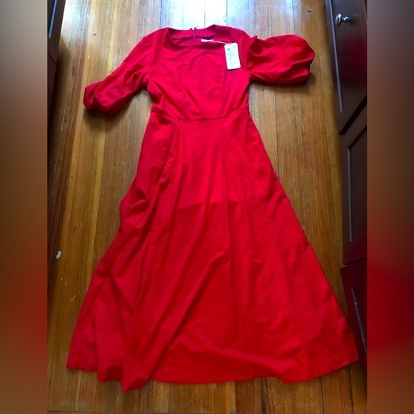 Boden Dresses & Skirts - Boden Red Midi Dress with Puff Sleeves